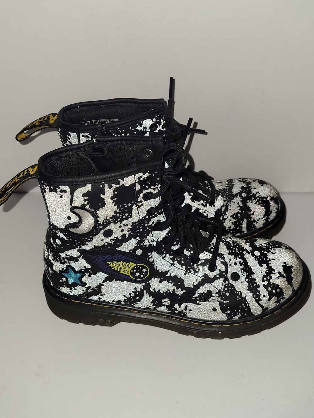 Dr. Martens Black Glittery Combat Boots with Space Patches